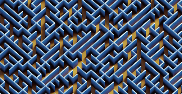 抽象迷宫图案横幅在双色塑料风格在光滑的红地毯背景图片下载