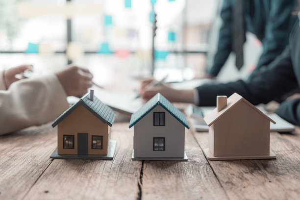 一位房地产经纪人正在向一位打算购买新公寓的客户解释房子的布局和产权的保险利率。特写照片图片下载