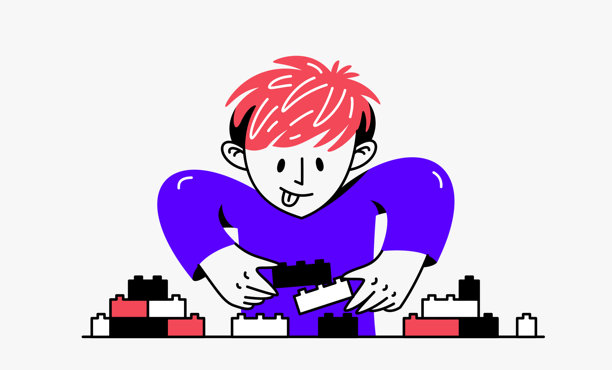 小男孩玩玩具矢量插图，一个孩子玩的时尚图纸。图片下载