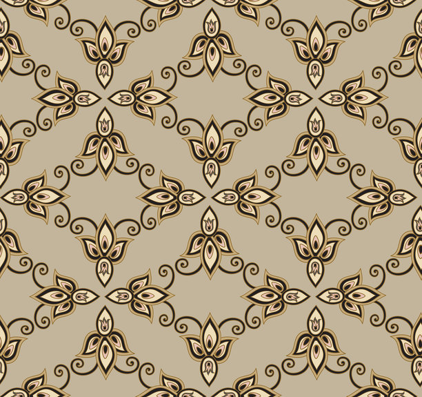 华丽的无缝花纹欧式复古室内装饰风格。花卉装饰与梦幻般的花朵和叶子。图片下载