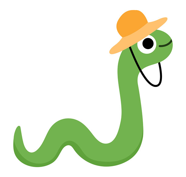 矢量蛇在橙色帽子图标。卡通考古学家动物剪贴画。历史恐龙挖掘或挖掘科学家或探险家插图。孩子们可爱的爬行动物图片图片下载