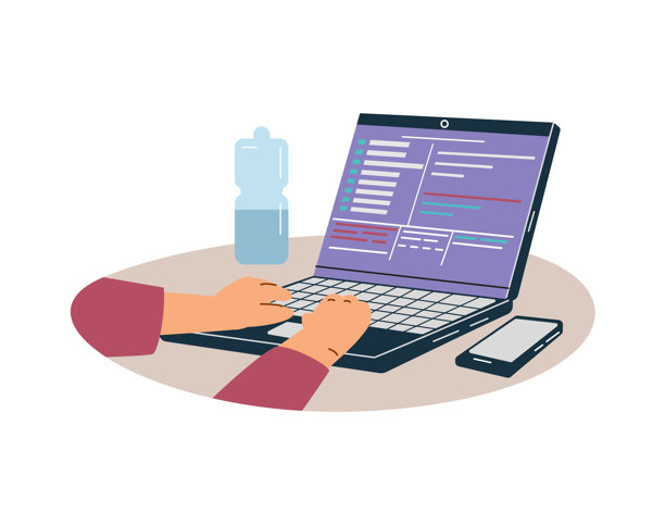 手打字在笔记本电脑矢量插图图片下载