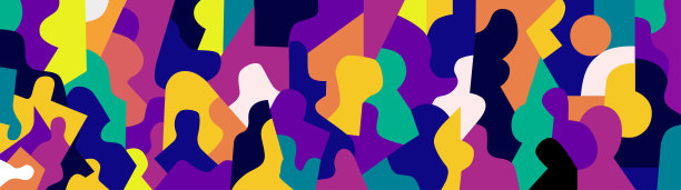 人物抽象插画，网络社区五彩剪影背景图片下载