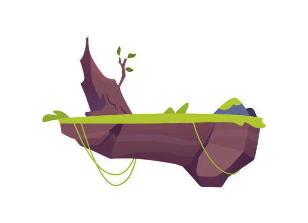 水平平台与老树干，绿色的草坪，漂浮的游戏岛的土地，矢量卡通幻想的夏季岩石舞台图片下载