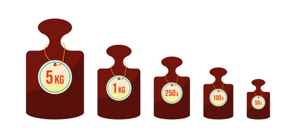 平衡5公斤、1公斤、250克、100克、50克的公斤和克重图片下载