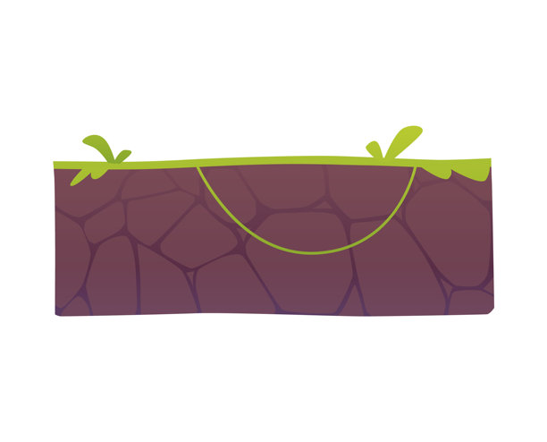 水平平台与绿色草坪和藤本植物，漂浮的游戏岛陆地部分，矢量卡通幻想GUI自然位置图片下载