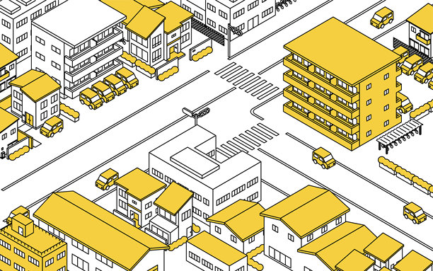 街道两旁排列着出租公寓和房屋，等距插图图片下载