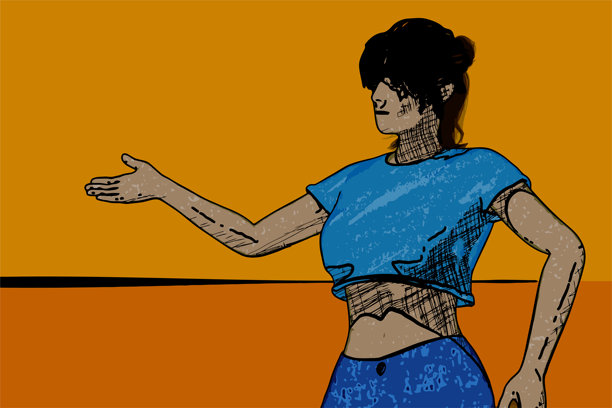 女人指向促销复古标记绘图插图图片下载