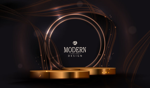 华丽的设计与金色的讲台，马赛克和抽象闪亮的圆形框架图片下载