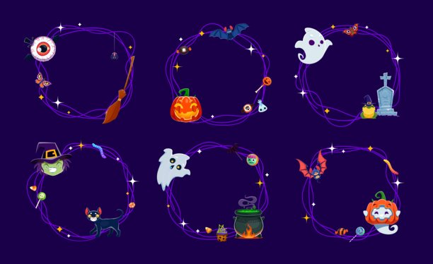 卡通万圣节假期框架和边框设置图片下载