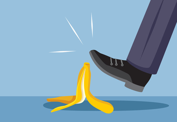 商人与坏运气踩在香蕉皮矢量卡通图片下载