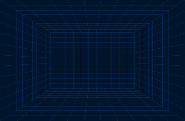 空的未来主义数字盒子房间。透视线框网格模板图片下载