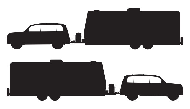 露营拖车和越野车的剪影图片下载