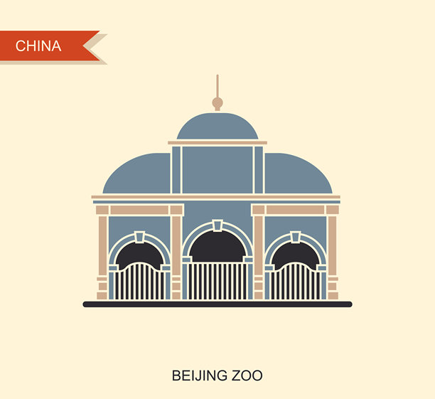 北京动物园。复古风格的平面图标图片下载