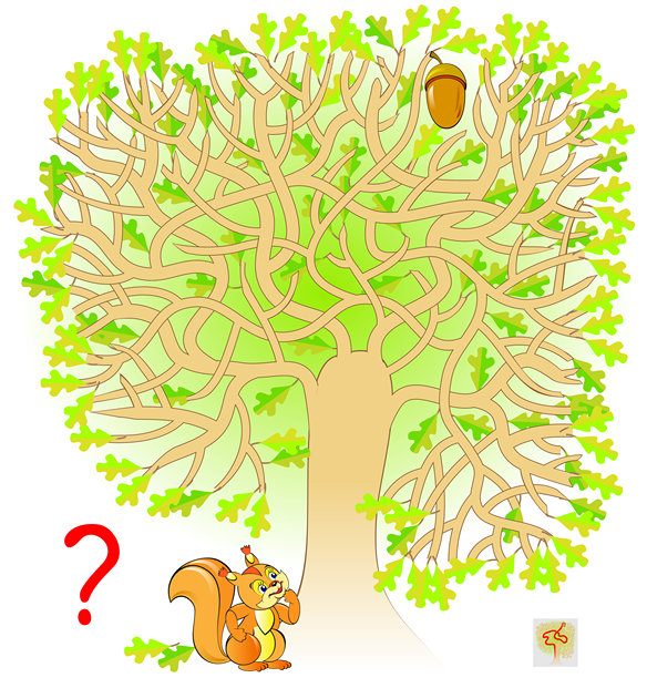 帮助松鼠找到通往橡子的路。逻辑益智游戏与迷宫为儿童和成人。矢量图像。图片下载