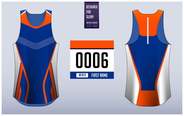 跑步衬衫设计模板，背心运动衫模型的运动员。运行单线模式。统一的前视图后视图。图片下载