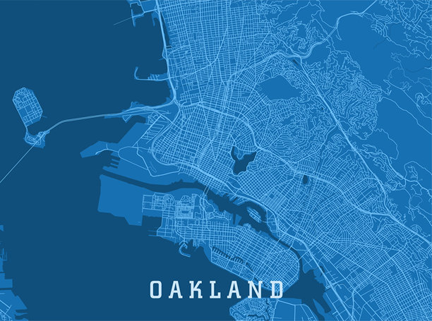 奥克兰加州城市矢量路线图蓝色水平图片下载