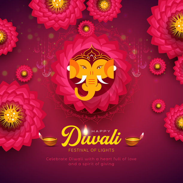 快乐排灯节与排灯节油灯，排灯节假期背景与Diya图片下载