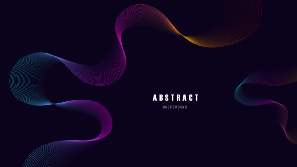 摘要流动的梯度波在黑暗背景上的充满活力的梯度颜色在黑暗的背景。光滑，弯曲的线条创造了一个动态和现代的设计，完美的创意项目。图片下载