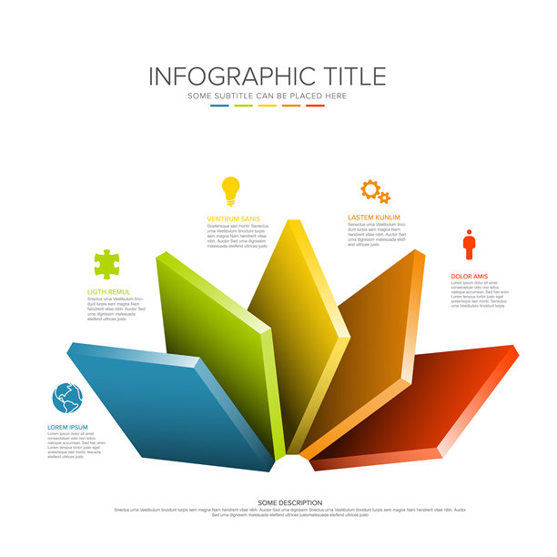 信息图表模板与五个桌子水平在风扇形状图片下载