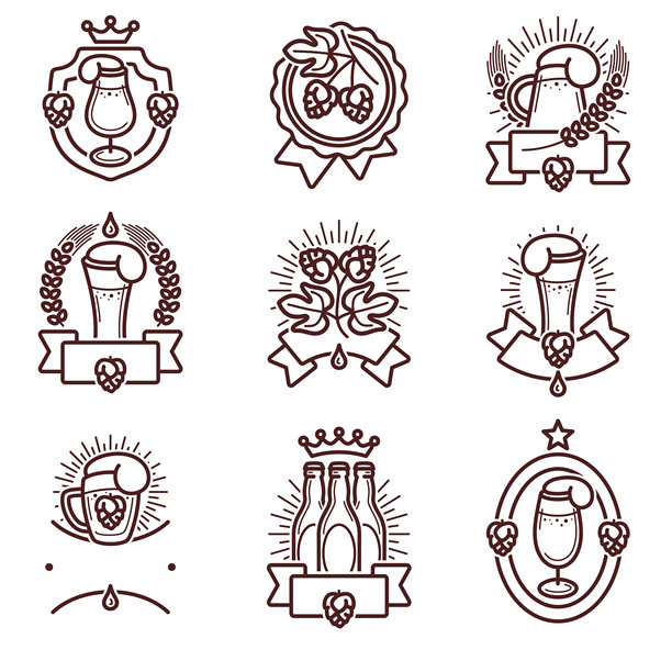 啤酒标签和图标集。收集图标啤酒。向量图片下载