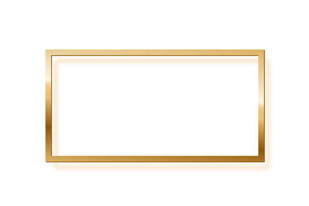 白色背景的黄金矩形相框。黄金按钮。图片、绘画、卡片留白。3d逼真的空模板矢量插图。简单对象模型图片下载