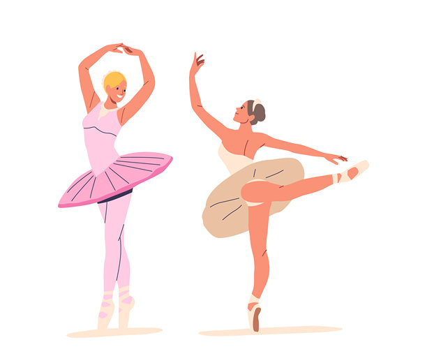 两位优雅的芭蕾舞演员穿着时尚的芭蕾舞服表演优雅的舞蹈动作，捕捉芭蕾舞的精髓图片下载