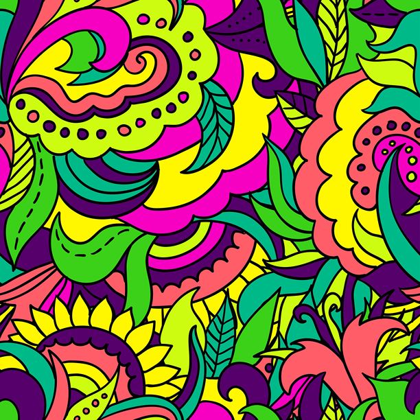 无缝图案与彩色抽象和花卉元素。图片下载