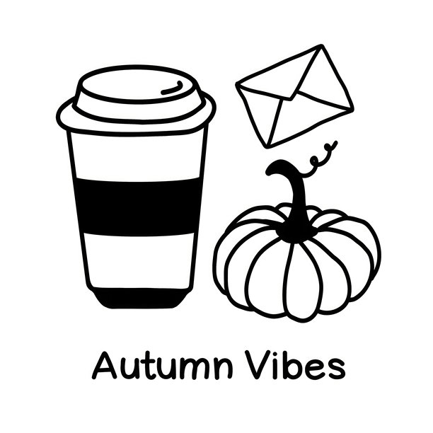 咖啡杯、南瓜和信封是秋天的艺术品，非常适合做季节装饰或贺卡图片下载