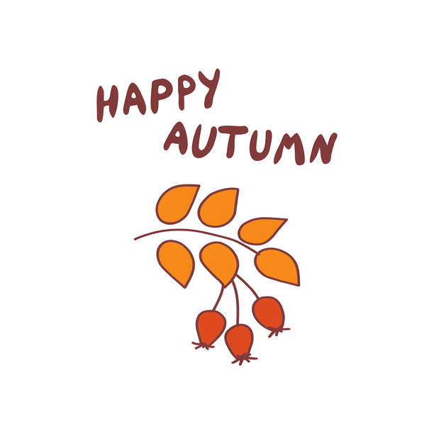 快乐的秋天插图以色彩缤纷的树叶和浆果为特色，以简单而欢快的设计庆祝这个季节图片下载