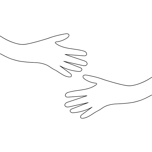 拥抱的手手绘插图在白色背景，帮助的手的概念图片下载