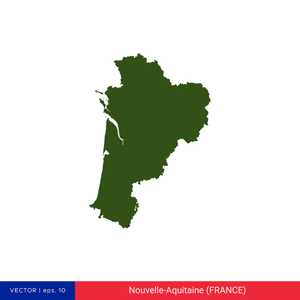 详细地图的新阿基坦-地区的法国矢量插图设计模板。图片下载