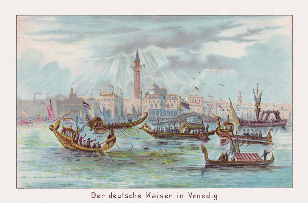 威廉二世访问威尼斯，意大利(1889年)，色版印刷，出版于1891年图片下载