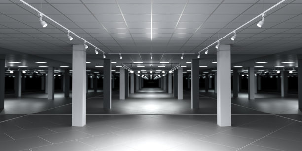 空的机库，聚光灯。列。三维渲染图片下载