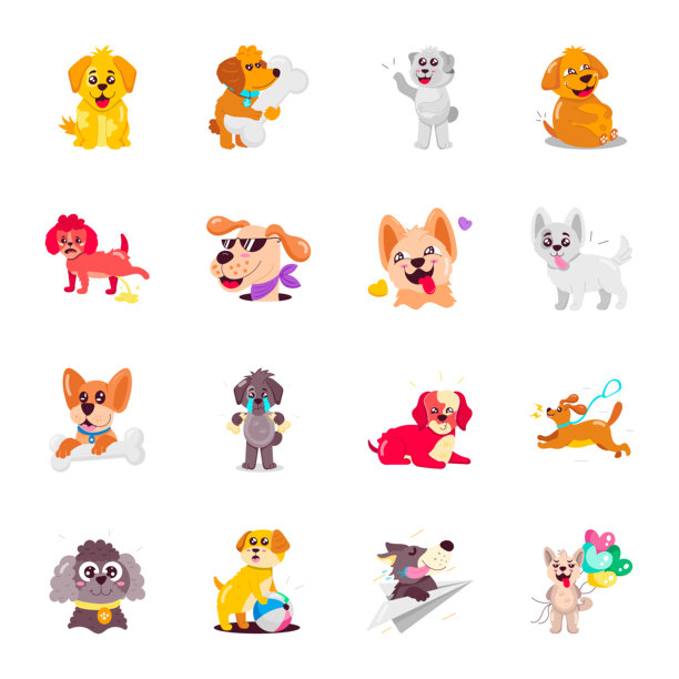 一套可爱的狗活动平面贴纸图片下载