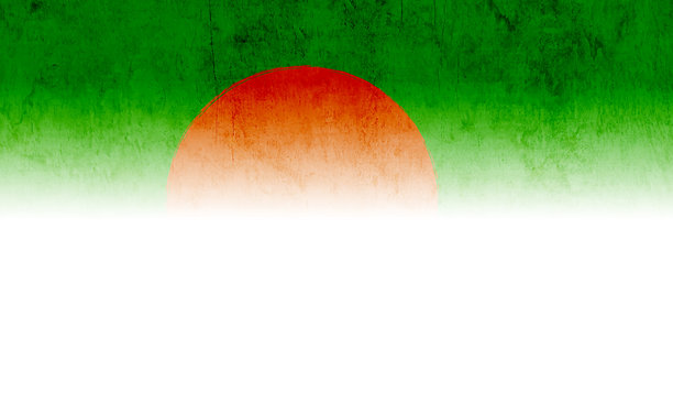 空的空白纹理风化的乡村破旧褪色的心烦意乱的背景-一个水平矢量与一个红色锈圈在绿色褪色凌乱风化的阴影背景像旧孟加拉国或孟加拉国国旗与白光效果底边图片下载