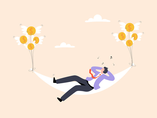 商人躺在吊床上，被飞钱支撑着图片下载