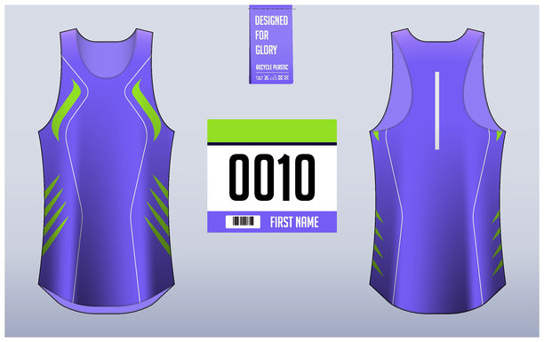 跑步衬衫设计模板，背心运动衫模型的运动员。运行单线模式。运动统一的前视图后视图。图片下载