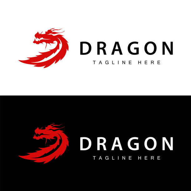 黑色轮廓设计简单的龙标志动物传说模板插图图片下载