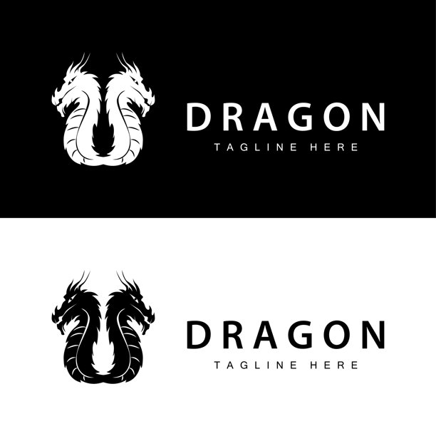 黑色轮廓设计简单的龙标志动物传说模板插图图片下载