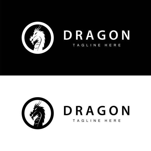 黑色轮廓设计简单的龙标志动物传说模板插图图片下载