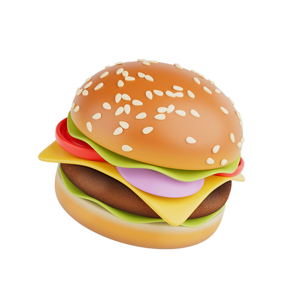 卡通优质美味汉堡图标。3d渲染图片下载