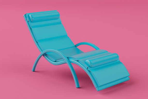 沙滩放松蓝色椅子在双色单色风格。3d渲染图片下载