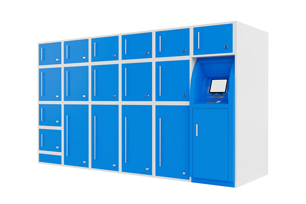 蓝色交付自动终端邮政储物柜。3d渲染图片下载