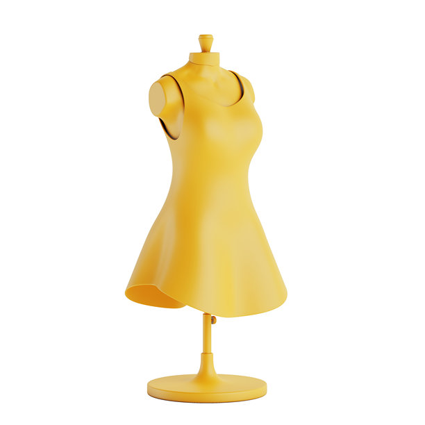 黄色经典女装模型和人体模型在粘土双色单色风格。3d渲染图片下载