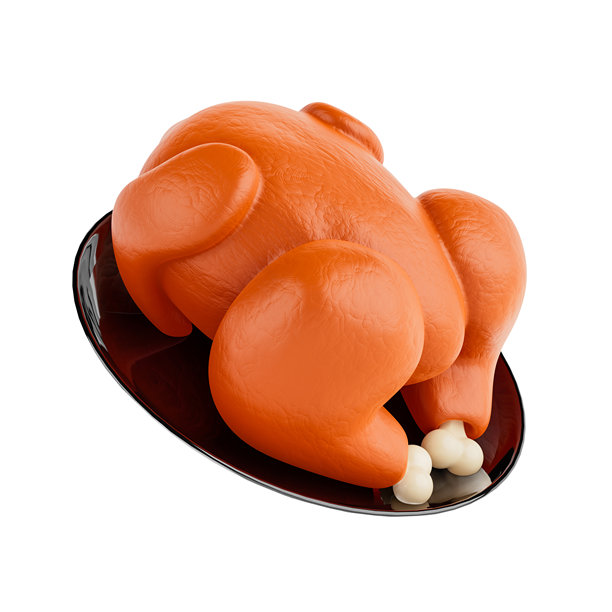 卡通烤鸡与黑色盘子图标。3d渲染图片下载