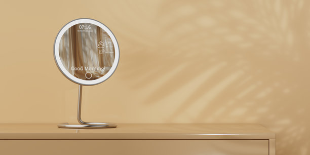 现代彩妆智能数码镜子与背光。3d渲染图片下载