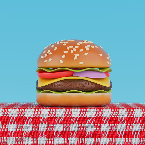 卡通优质美味汉堡图标。3d渲染图片下载