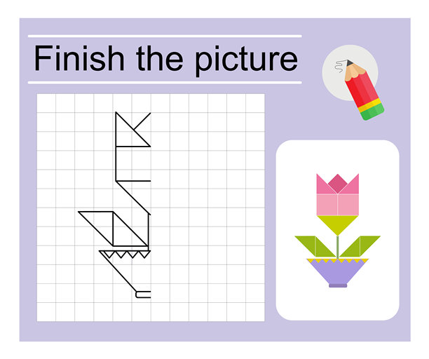 儿童益智游戏。完成图片-卡通粉红色的花。图片下载