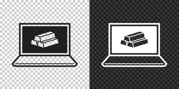带金条的笔记本电脑。空白背景上的设计图标图片下载